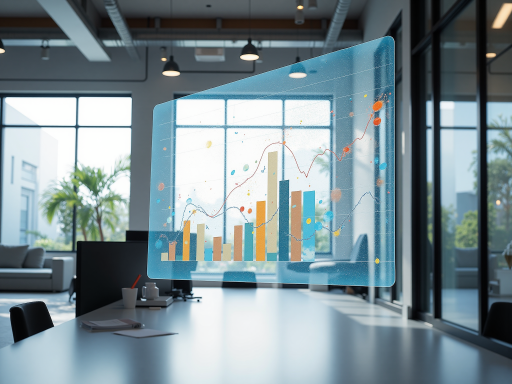 零售数据分析图表展示，显示销售趋势和商品分类分析，蓝色科技背景，现代化办公环境，明亮自然光
